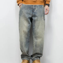 Stretch Men's Jeans Washed Motorcycle Trousers Vintage Man Cowboy Pants