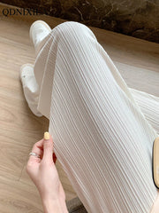 2024 Spring Summer Ice Silk Wide Leg Pants for Women Korean
