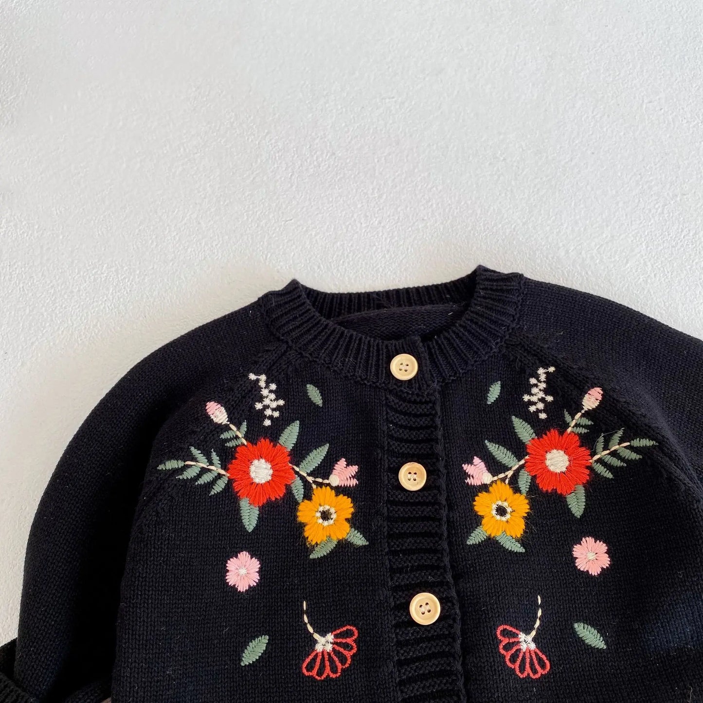 clothing baby girl children flower embroidered cotton yarn knitted sweater long