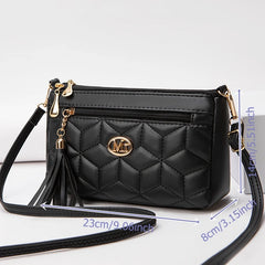 Double Zipper Crossbody Bag Fashion PU Diamond Lattice Shoulder Bag