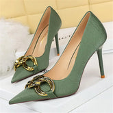 Women 7.5cm 9.5cm High Heels Escarpins Pumps Lady Metal Chain Low Heels