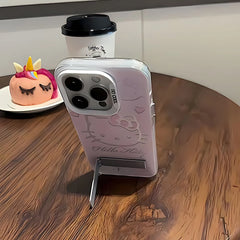 Pink Hello Kitty With Bracket Phone Case For iPhone 16 15 14 13 12 11 Pro Max X XR XSMAX 8 7 Plus Shockproof with Holder