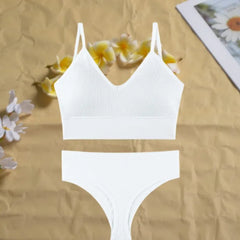 Women's Seamless Underwear Set Bra And Thongs Lingerie Low Waist Panties