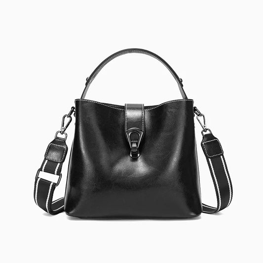 Real Oil Wax Leather Women's Bucket Bag Casual and Simple Handbag Large Capacity