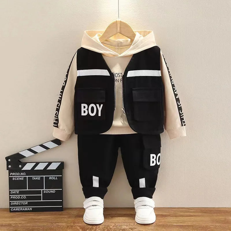 New Spring Autumn Baby Clothes For Boys Suit Children Fashion Hoodies Vest Pants 3Pcs/Set Toddler Sports Costume Kids Tracksuits