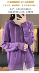autumn and winter hooded cardigan women's knitted top loose sweater casual