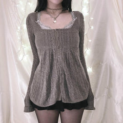 Aesthetic Kawaii Knitwear T-shirt Women Clothes Coquette Grunge Y2K