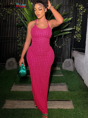 Weird Puss Cross Bandage Women Maxi Dress Backless Sleeveless O Neck Elegant