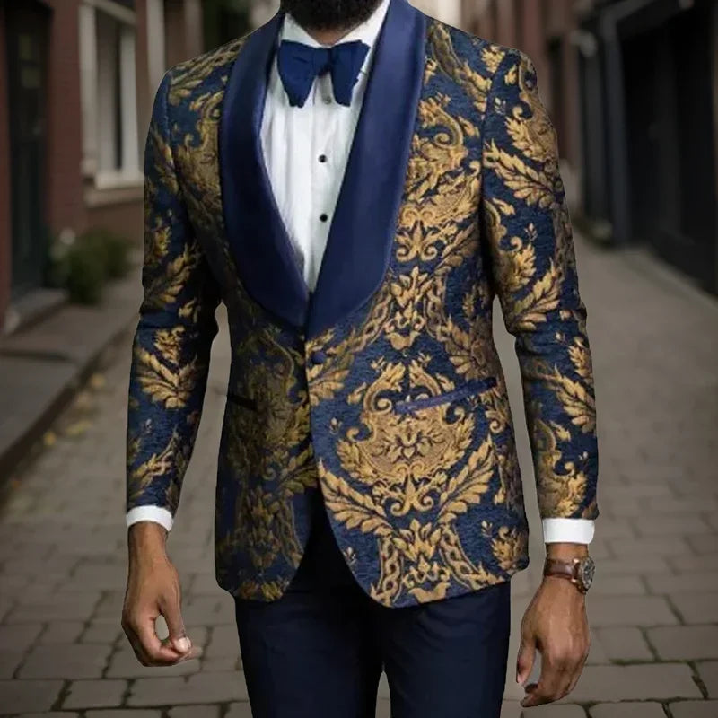 Floral Men Suit Jacket Slim Fit Wedding Tuxedo Blazer 1 Pc Shawl