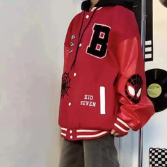 Jackets Men Embroidery Baseball Jacket removable Hat Spliced PU Leather