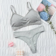 Women Top Panties Set Cotton Tops Low Waist Briefs Underwear Set Comfortable Soft
