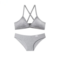 French Triangle Cup Cotton Underwear Panties Kit Breathable Wireless Underwear