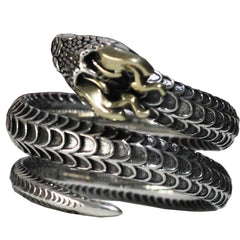 925 Sterling Silver Male Big Ring Elegant Horned snake Open Ring Finger