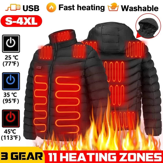 19 Areas USB Heated Jacket Men Winter Thermal Coat Electric Heating Jacket Hooded
