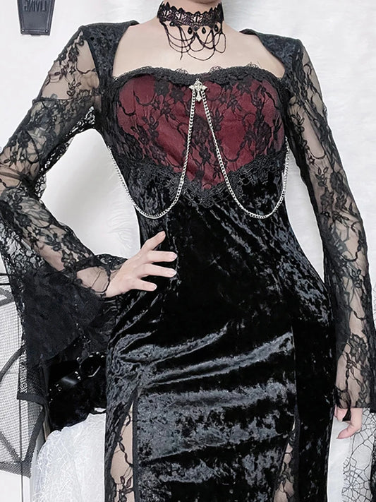 Formal attire Dresses: Women Evening Dresses Grunge Aesthetic Velvet Midi Dress