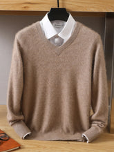 Men's 100% Mink Cashmere Sweater V-Neck Pullovers Knit Large Size Winter