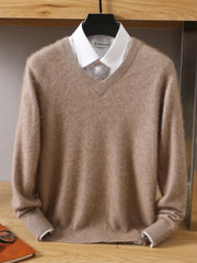 Men's 100% Mink Cashmere Sweater V-Neck Pullovers Knit Large Size Winter