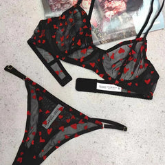Lingerie Thongs Set Ultra Thin Transparent Bra Women Underwire Push Up Bra