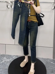 Y2k Women's Jeans Retro Straight Leg Women's Jeans Large Size High Waist Stretch