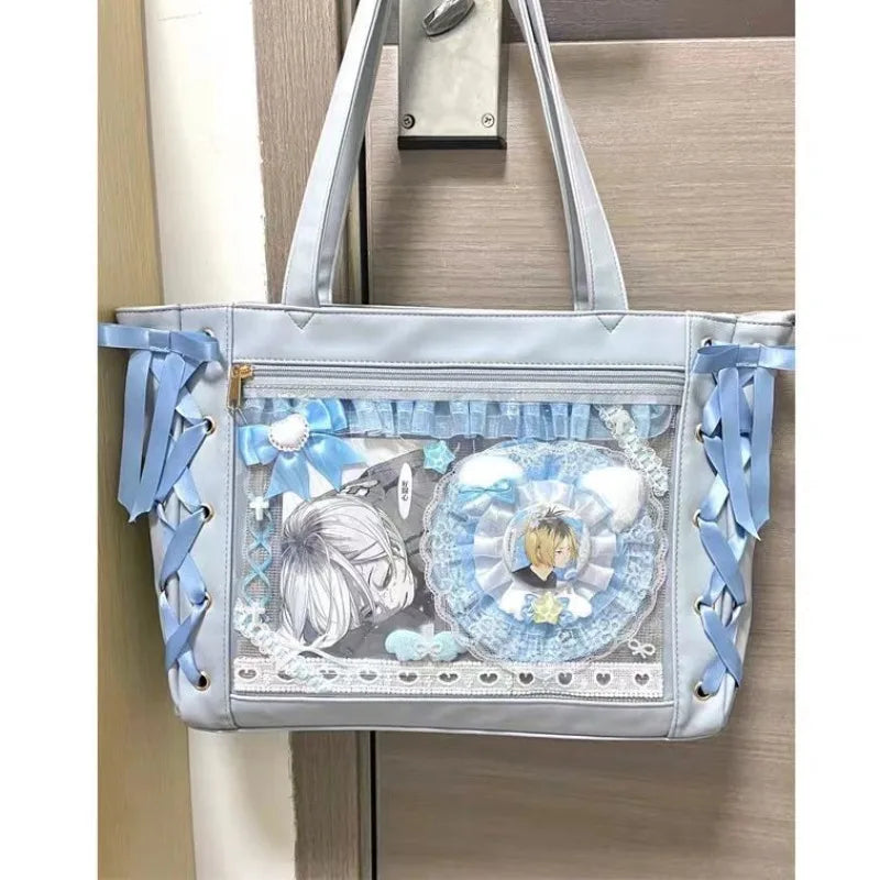 Blue Womens Shoulder Bag Leather Sweet Lolita Jk Elegant Cute Casual Ita Bag