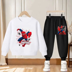 Disney Boys Casual Hoodies Sets Cartoon Spider-Man Printed Children's Pullover Long Pant 2 Piece Suit Autumn Kids Sweatsuit