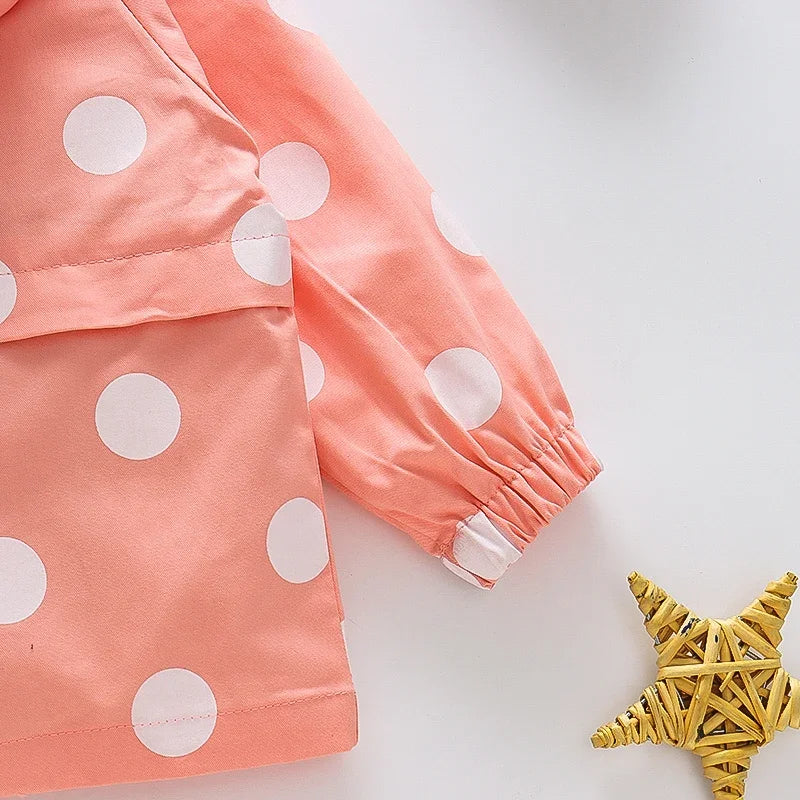 Girls' Autum Hooded Jacket Polka Dot Printed Cotton Children'S Top Hooded Spring Jacket