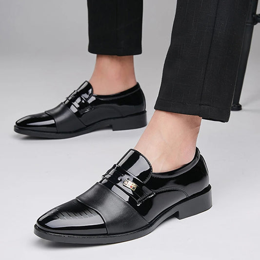 Men's Black PU Leather Shoes Formal Oxfords Slip On Dress Shoes Business