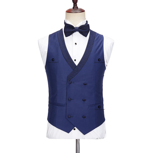 Tuxedo for Mens: Men Suits Blue Tuxedo Blazer Vest Pants with Bowtie 4pcs Set