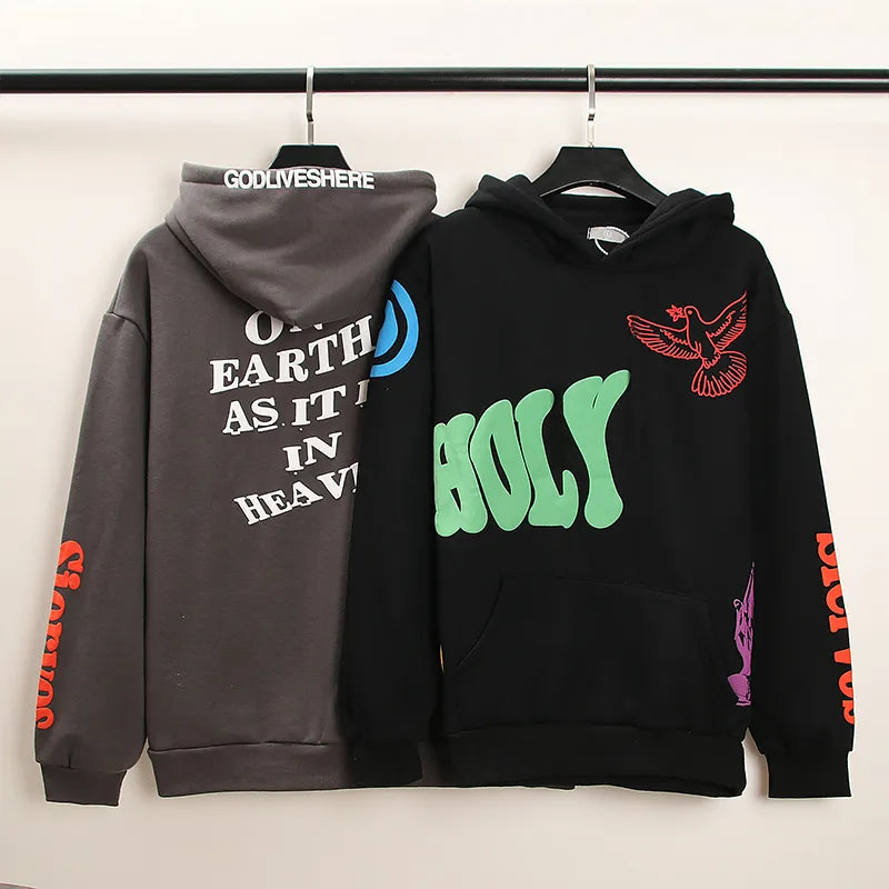 Retro Letter Foam Graffiti Fleece Mens and Womens Hooded Sweatshirts