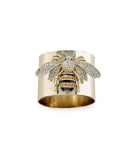 Exquisite Luxury Gold Colors Carved Bee Rings for Women Trendy Metal Inlaid White