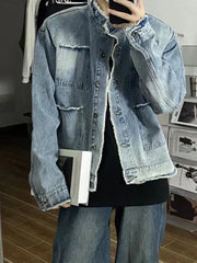 Men's Denim Jacket Wide Sleeves Male Jean Coats Designer Autumn