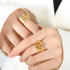 Stainless Steel Ring for Women Opening Adjustable Hip Hop Geometric Chain