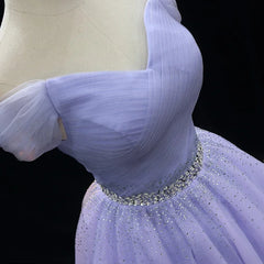 Homecoming Dresses: Evening Dress Purple Tulle Beading Pleat Off the Shoulder
