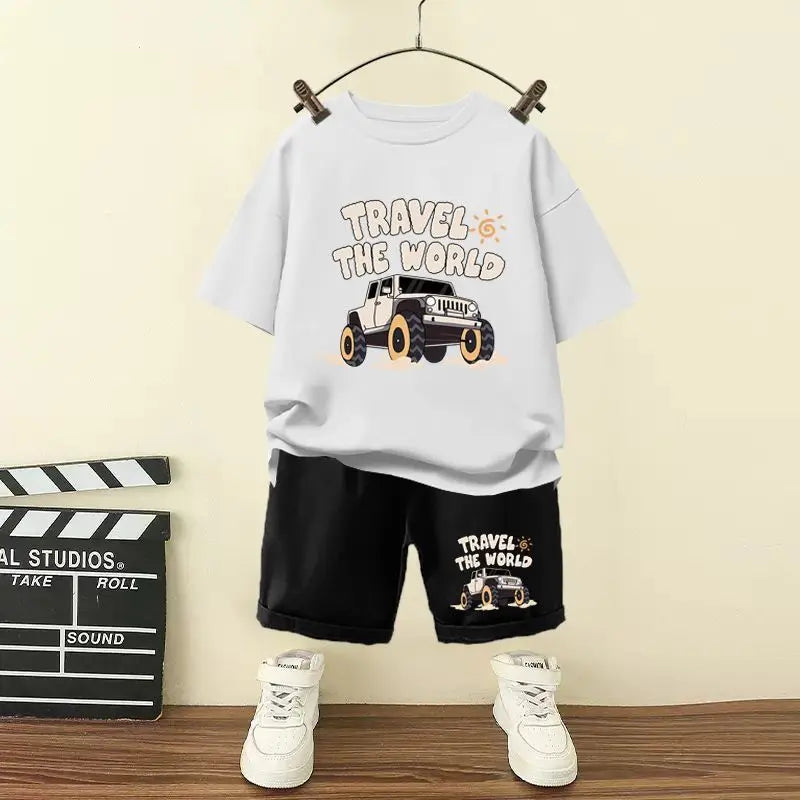 Summer Baby Boy Clothes Set Children Girls Letter Jeep Printed T-shirts and Shorts Suit Kid Short Sleeve Top Bottom 2pcs Outfits