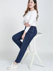 High Quality 130KG Lady Jeans 9XL Stretched Black Elastic Women Loose Trousers
