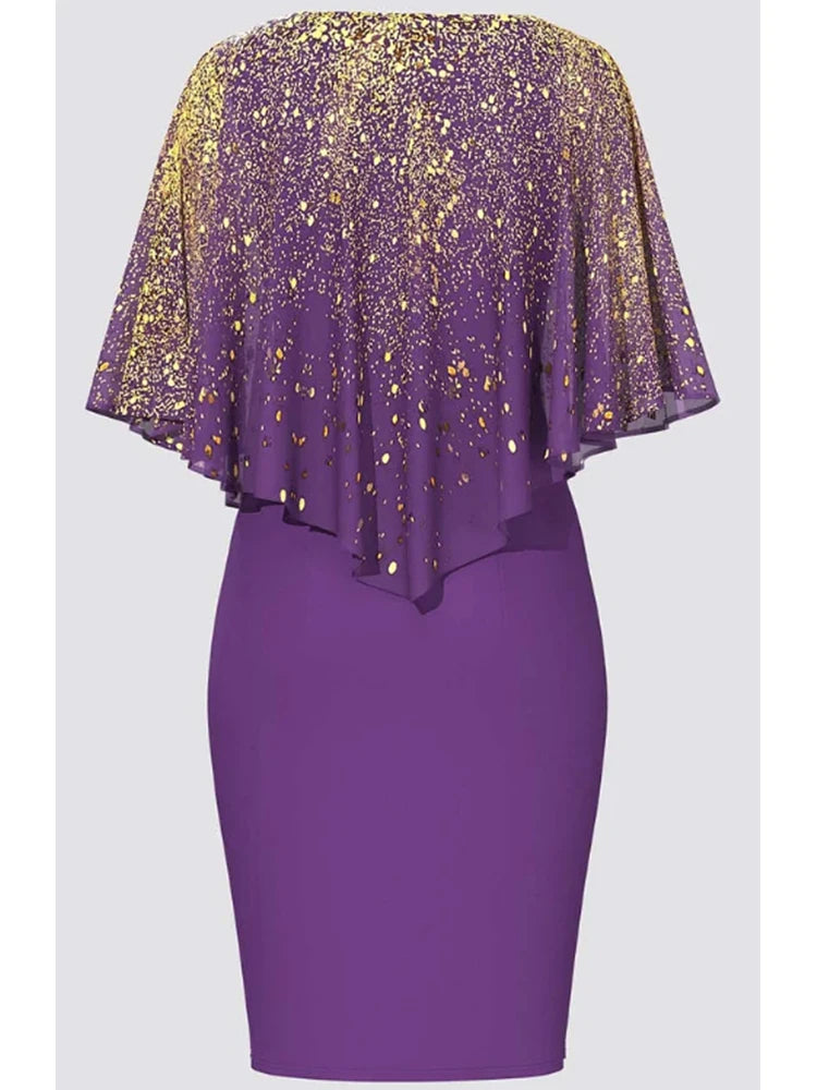 Women's Elegant Party Evening Plus Size Dress Cloak Sleeve Slim Midi Dresses