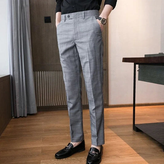 Suits Pants Tailoring Business Tressed Elastic Stretch Trousers for Men