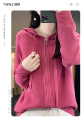 autumn and winter hooded cardigan women's knitted top loose sweater casual