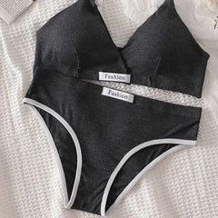 Women Cotton Bra Set Briefs Low Waist Panties Wire Free Bralette Sport Lingerie