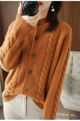 Half High Collar Twists Knitted Cardigan Autumn And Winter High-End Casual Loose