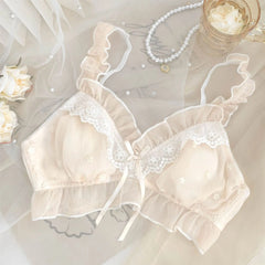 Romantic pure white girl underwear set small breast rabbit ear cup anti-bulge spot
