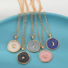 Colorful Moon Star Lightning Pendant Necklaces For Women Girls Enamel Fashion