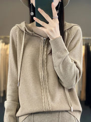 autumn and winter hooded cardigan women's knitted top loose sweater casual
