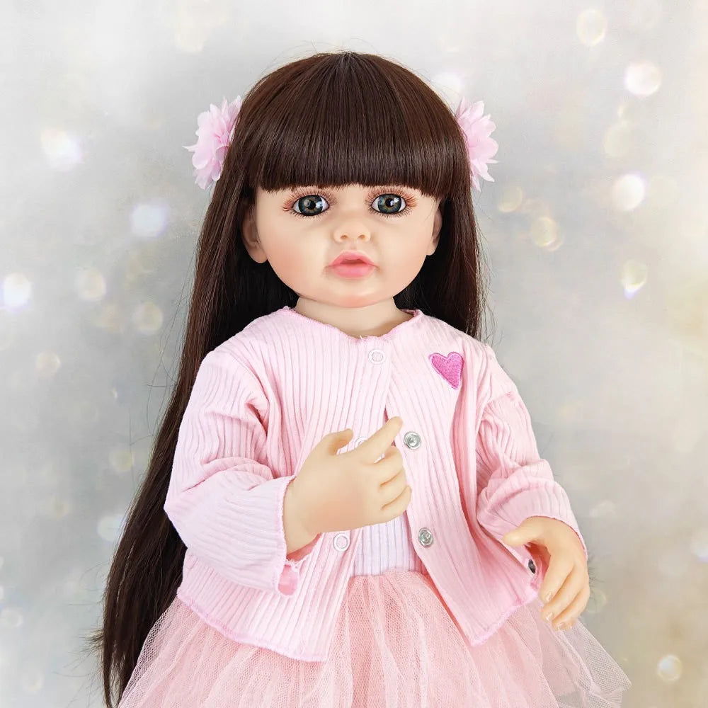 BZDOLL 55CM 22Inch Can Stand Reborn Baby Lifelike Girl Doll Full Soft Silicone Body Princess Toddler Bebe Birthday Gift