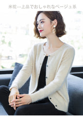 Women Cardigan Large Size Warm Pure Mink Cashmere Sweaters O-neck Loose Coat