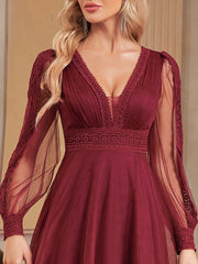 Homecoming Dresses: V-Neck Formal Evening Dresses Long Sleeve Cocktail Prom Dress
