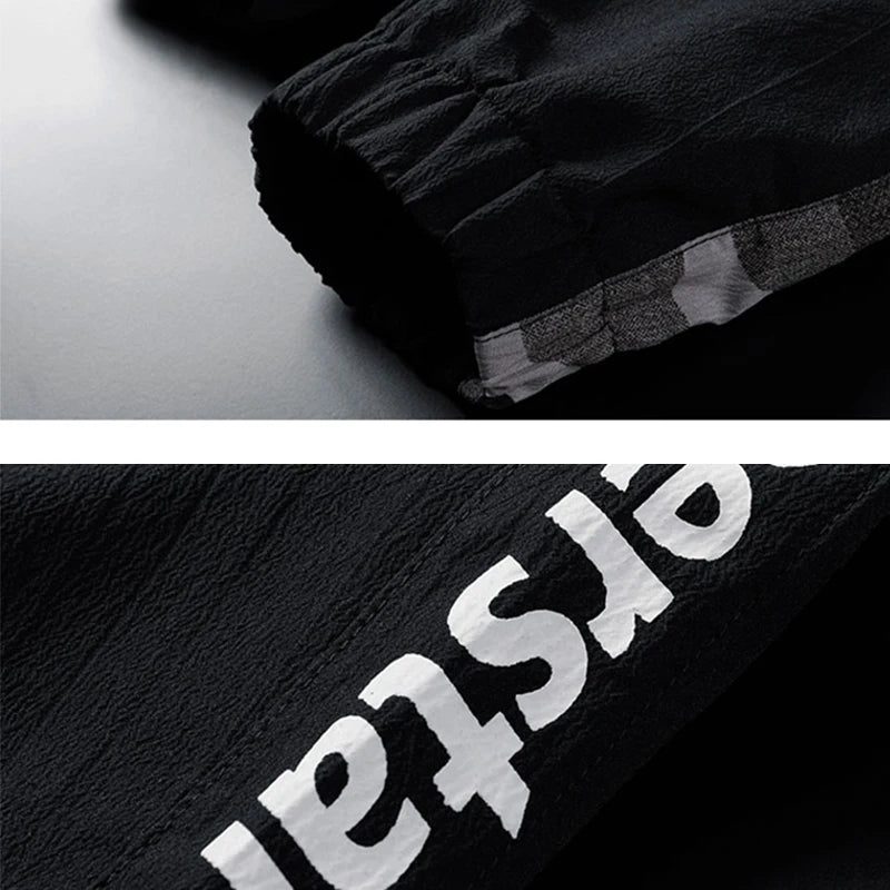 Men's Letter Print Drawstring Sweatpants Camouflage Texture Fabric Breathable Loose Fit