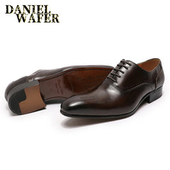 Winter Luxury Men Genuine Leather Shoes Lace Up Wedding Office Business