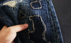 Jeans for Men Straight Cropped Trousers Graphic Motorcycle with Print Pockets Male