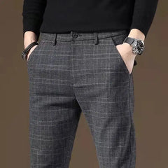 Suit Trousers Straight Slim Fit Social Tailoring Check Plaid Tressed Men's Summer Pants